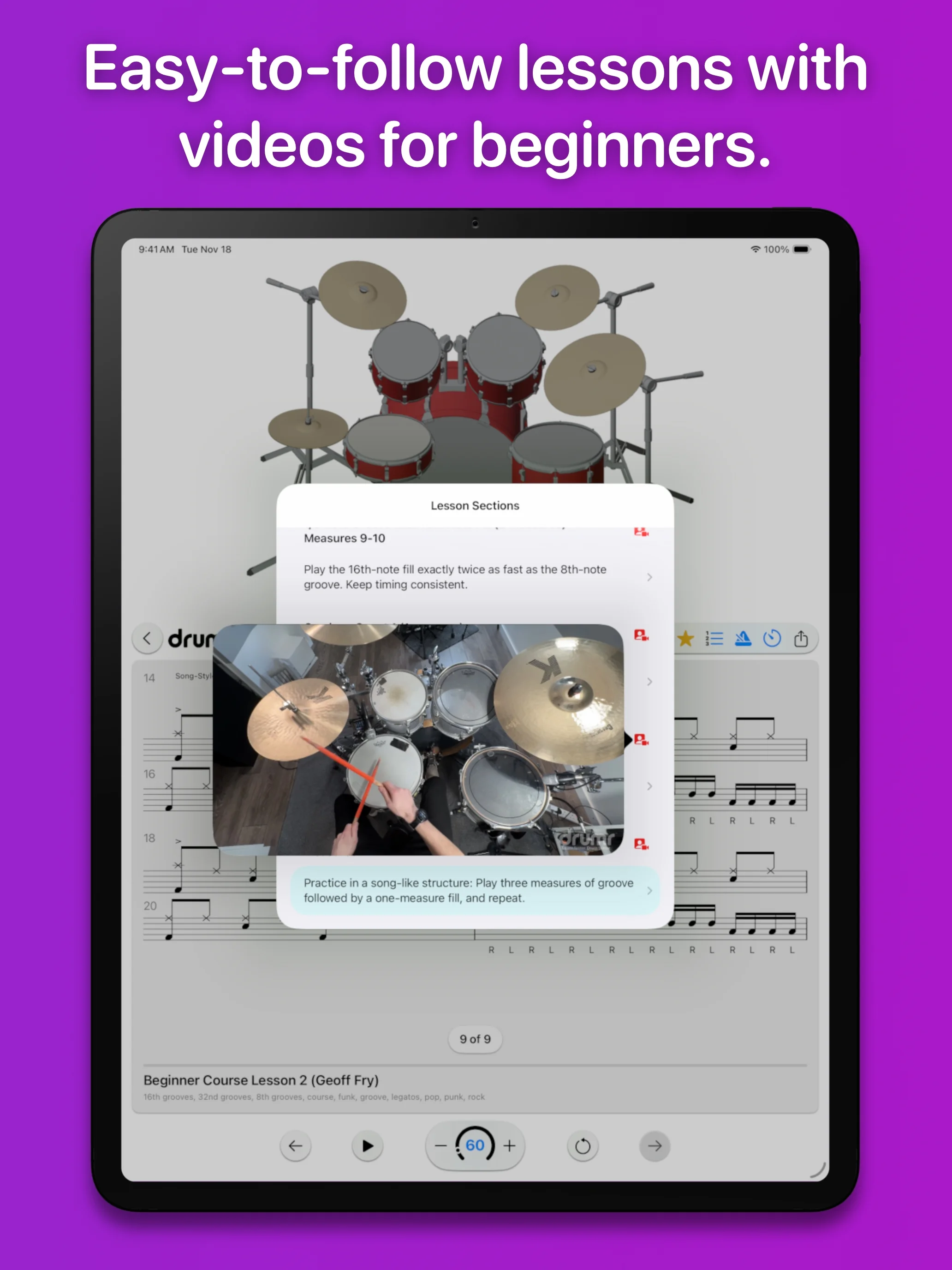 Drumr on iPad - Metronome settings
